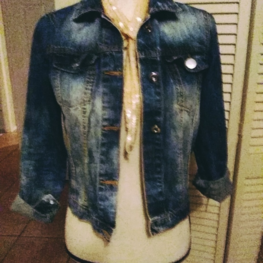 Distressed jean jacket